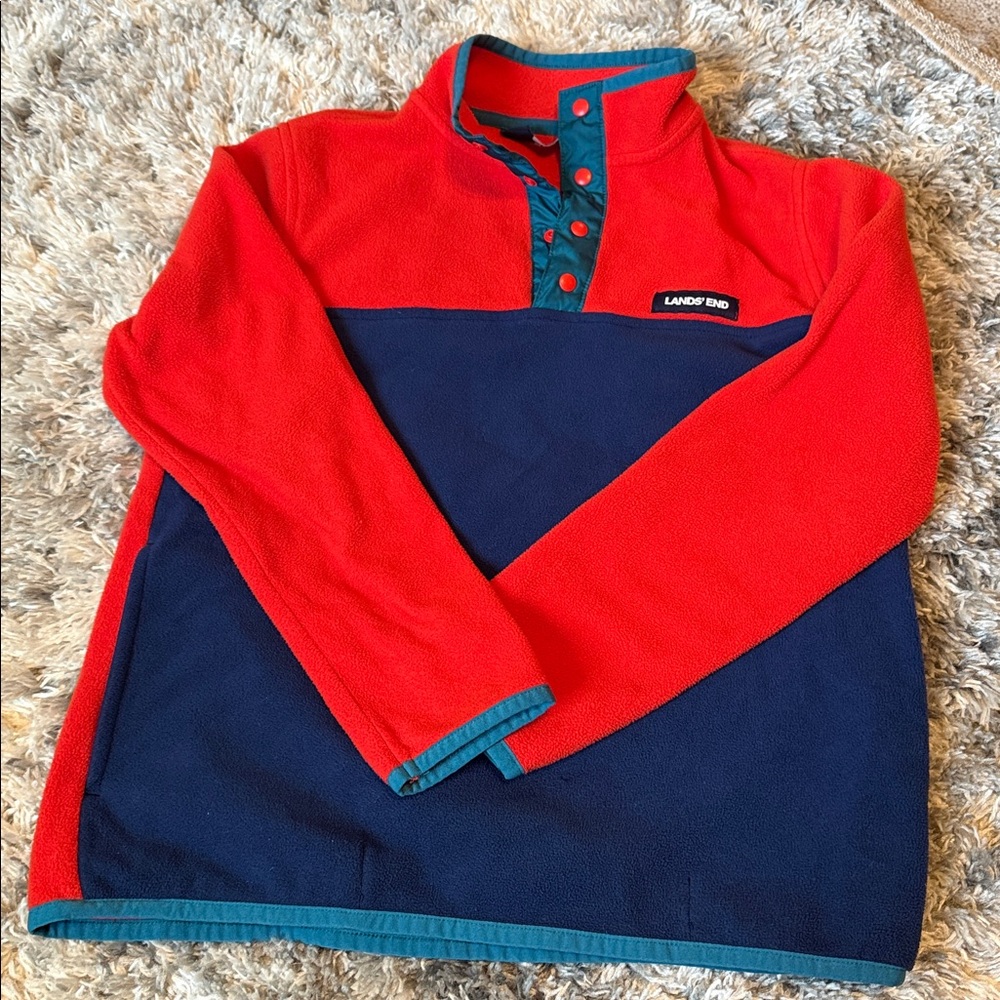 Lands' End Red and Navy Fleece Top